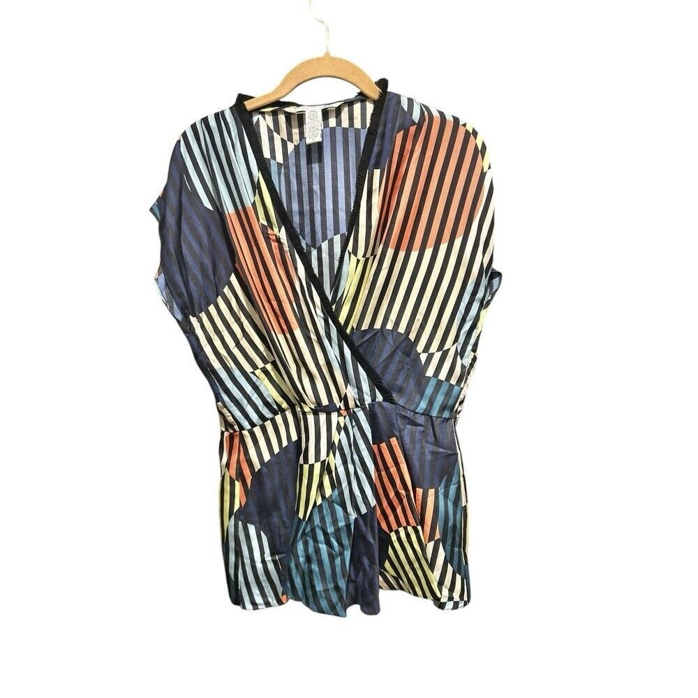 Diane Von Furstenburg Blouse Faux Wrap Silk Striped Multicolor Size 8 Career